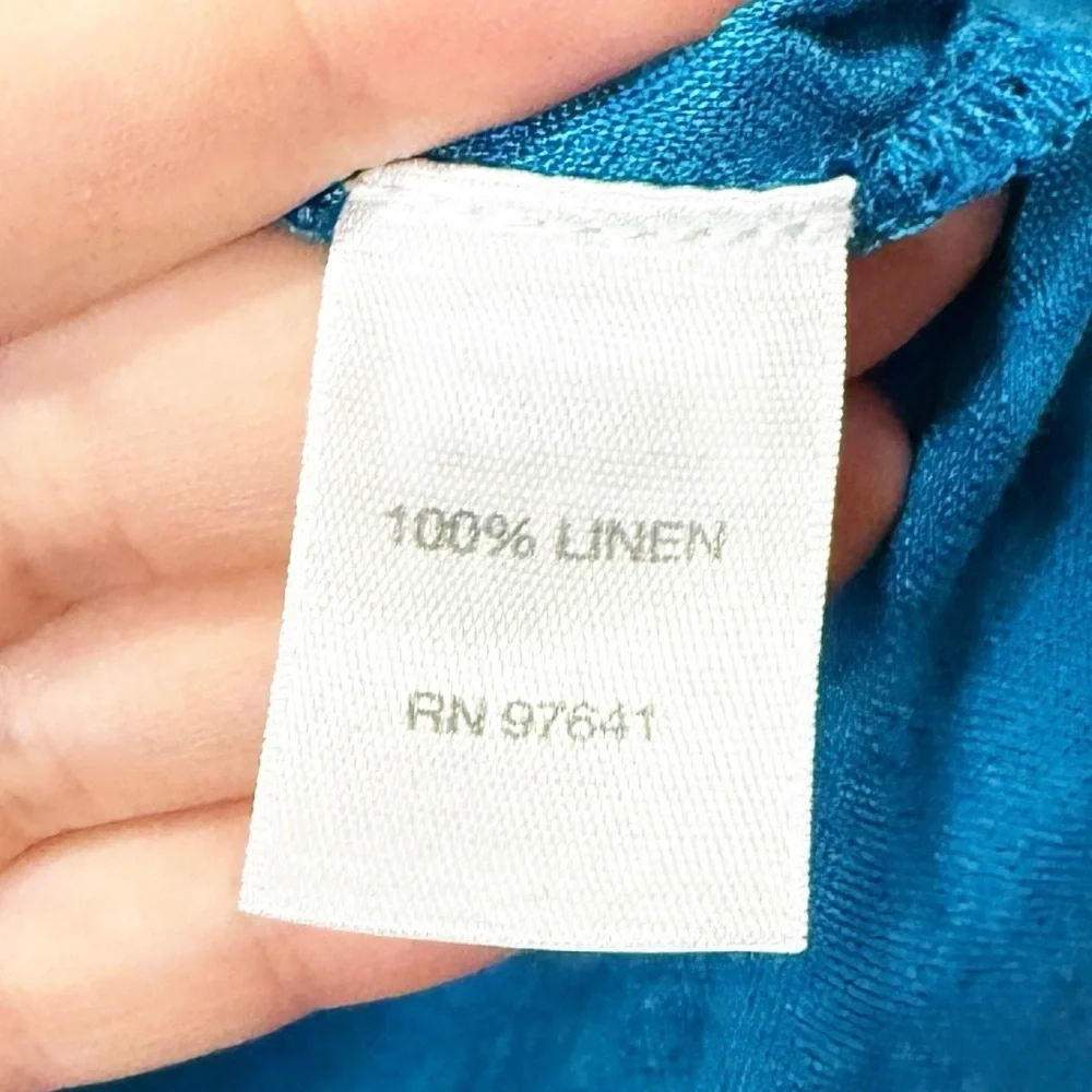 J. Jill Love Linen Tahitian Teal Popover Button Tunic Top Blouse - Picture 10 of 10